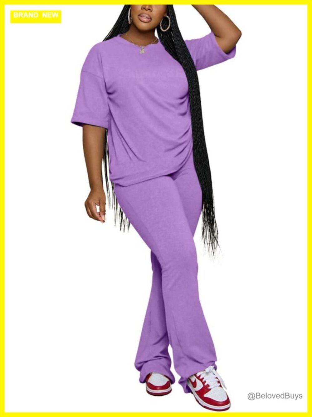 2 Piece Short Sleeve Top and Flare Pants Lounge Set Tracksuit